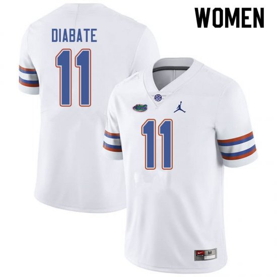 Women's Florida Gators #11 Mohamoud Diabate NCAA Jordan Brand White Authentic Stitched College Football Jersey WYX6762VD